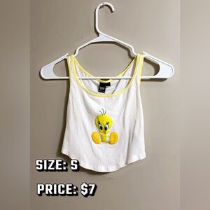 White and Yellow Scoop Neck Sleeveless Crop Tank Top